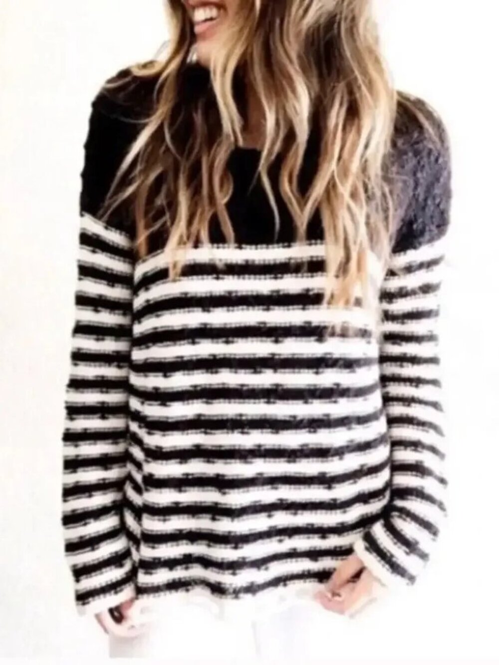 FREE PEOPLE French Creek Crochet Open Knit Nautical Stripe ** Size Large